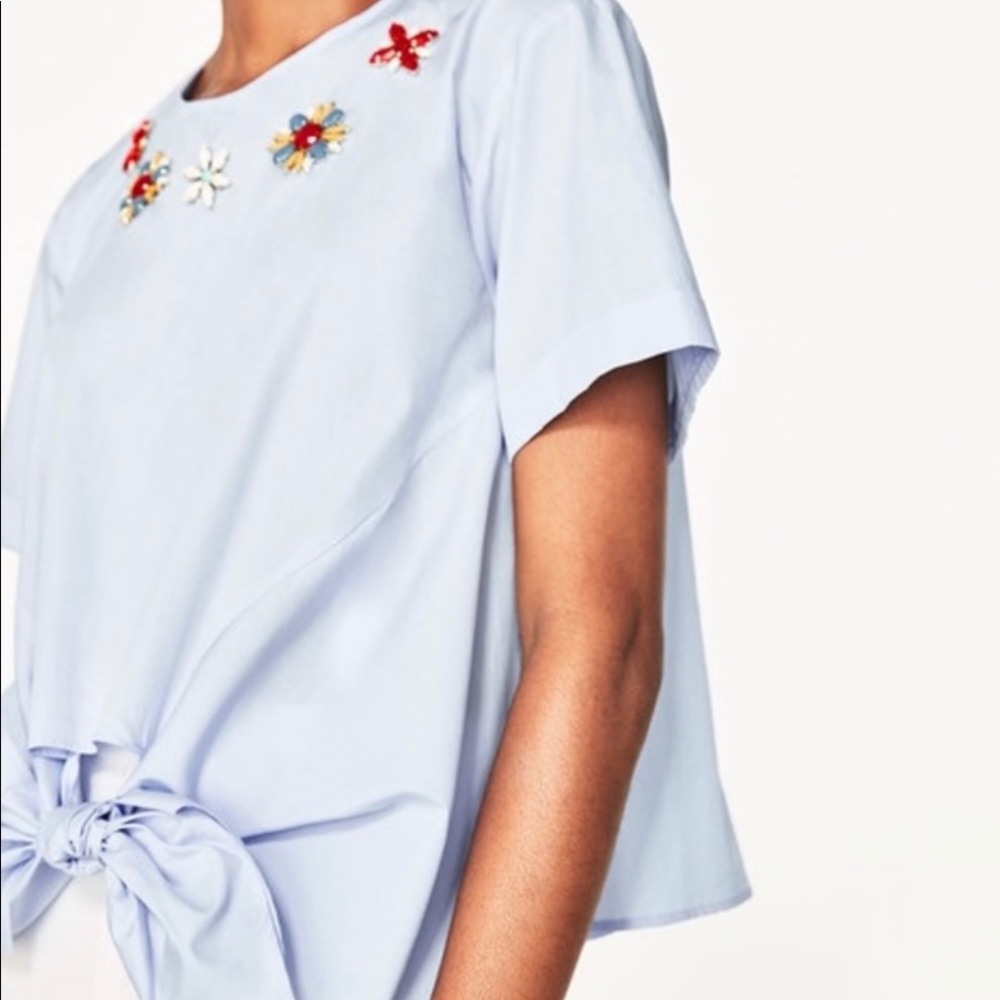 Zara Tie Front Top with Jewel Embellishments
